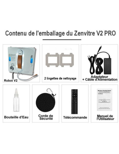 Robot Lave Vitre "ZenVITRE V2 PRO" + 2 lingettes offertes - Modèle 2026 - Pulvérisation automatique - Télécommande - 9000 Pa