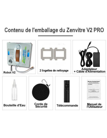 Robot Lave Vitre "ZenVITRE V2 PRO" + 2 lingettes - Pulvérisation auto - 9000 Pa